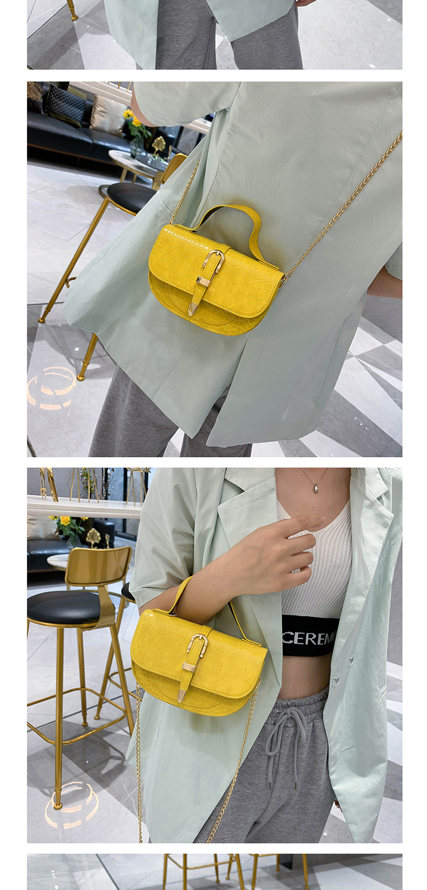 Fashion Yellow Chain Shoulder Bag With Crocodile Pattern Buckle,Shoulder bags
