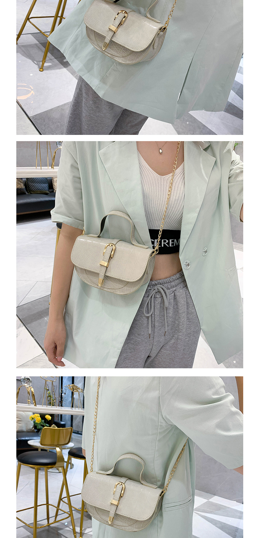 Fashion White Chain Shoulder Bag With Crocodile Pattern Buckle,Shoulder bags