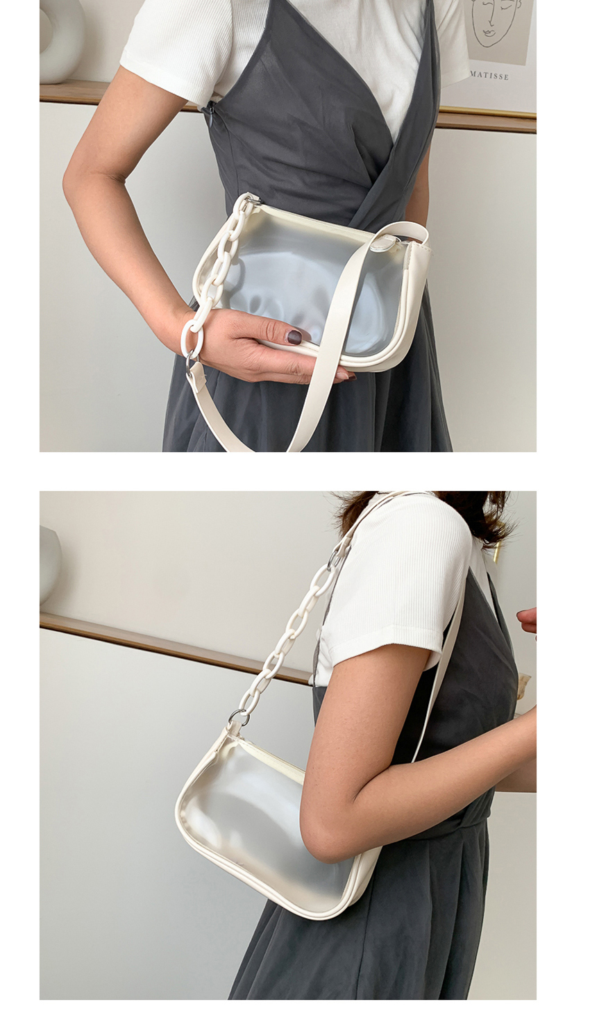 Fashion White Transparent Jelly Acrylic Chain Shoulder Bag,Handbags