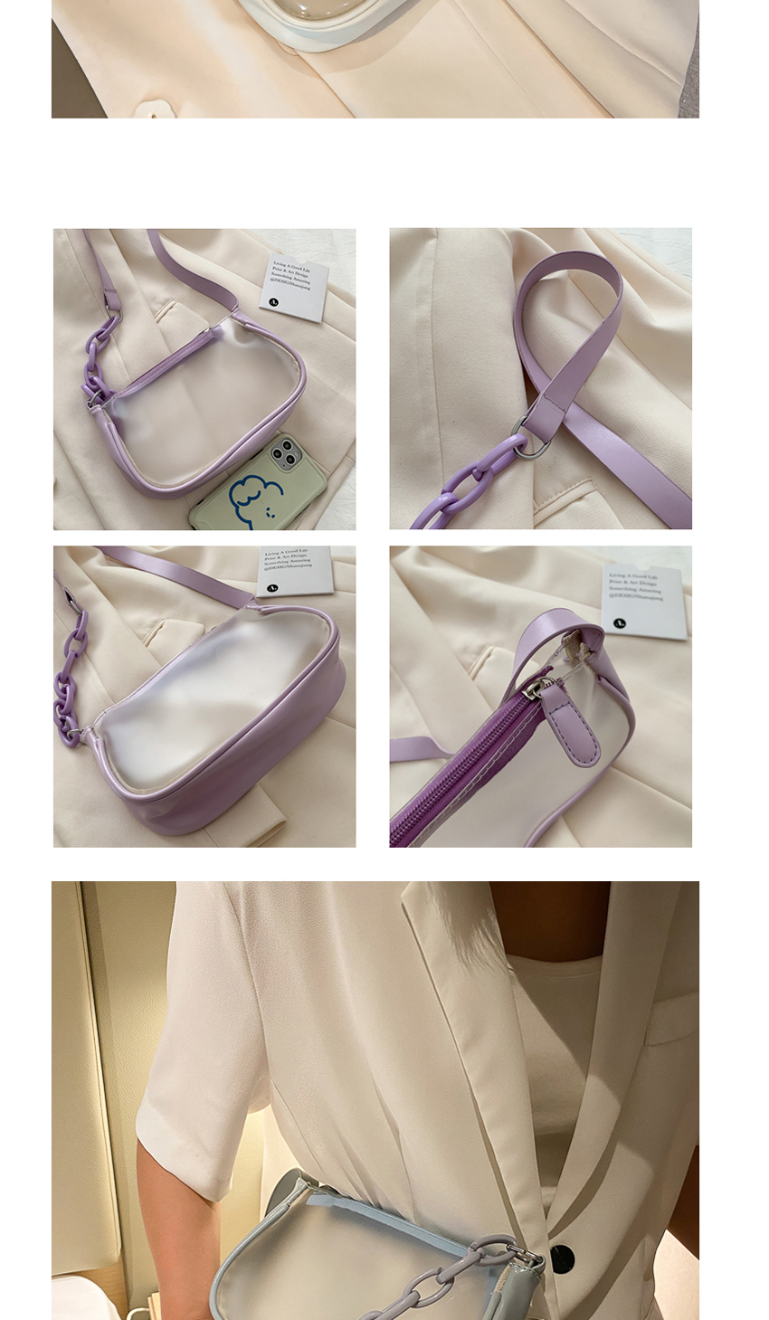 Fashion Purple Transparent Jelly Acrylic Chain Shoulder Bag,Handbags