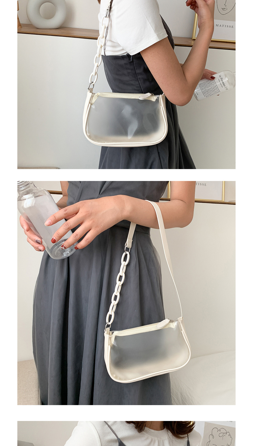 Fashion Black Transparent Jelly Acrylic Chain Shoulder Bag,Handbags
