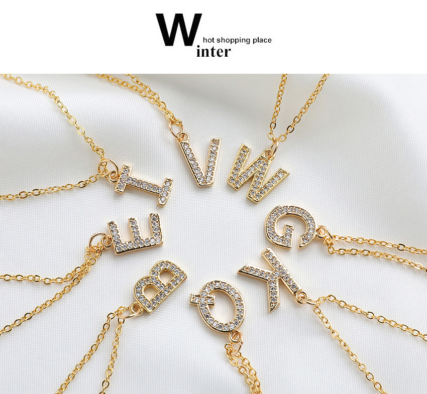 Fashion J Copper-inlaid Zircon Alphabet Necklace,Chains
