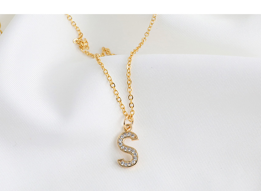 Fashion W Copper-inlaid Zircon Alphabet Necklace,Chains