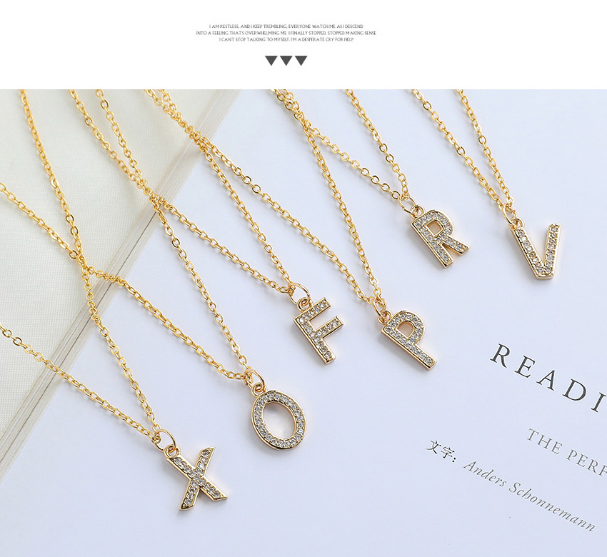 Fashion Q Copper-inlaid Zircon Alphabet Necklace,Chains