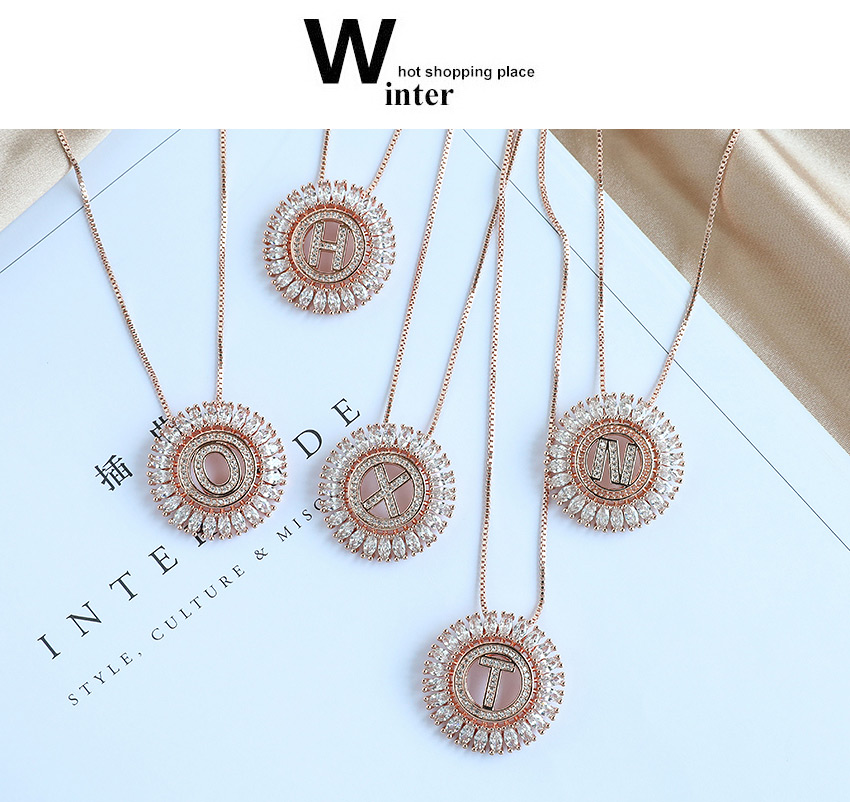 Fashion Y Round Alphabet Necklace With Copper And Zircons,Pendants