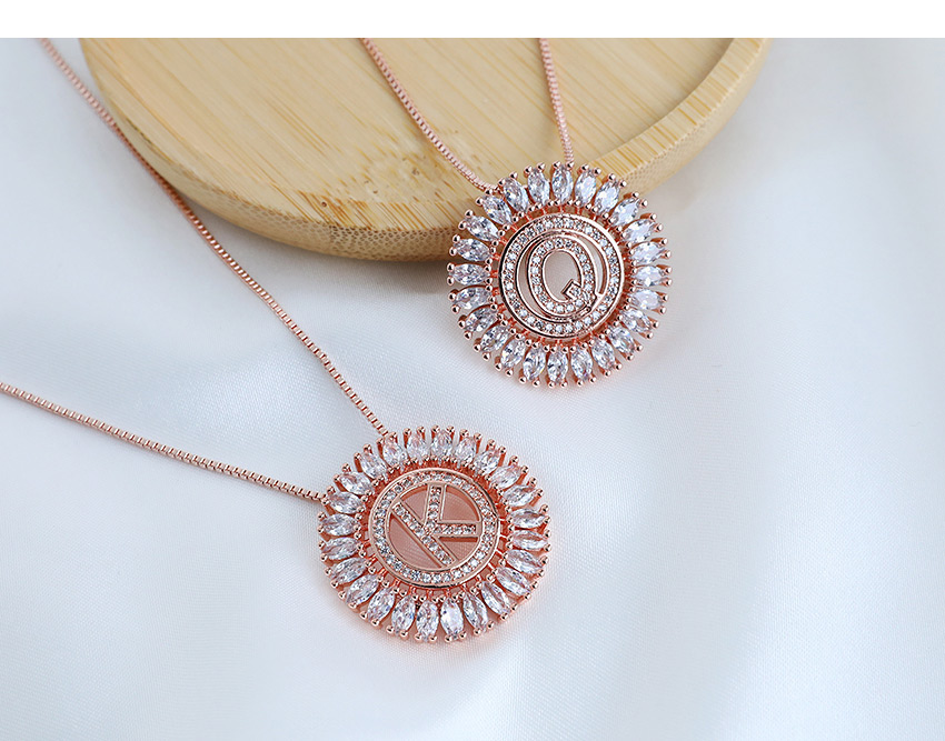 Fashion U Round Alphabet Necklace With Copper And Zircons,Pendants