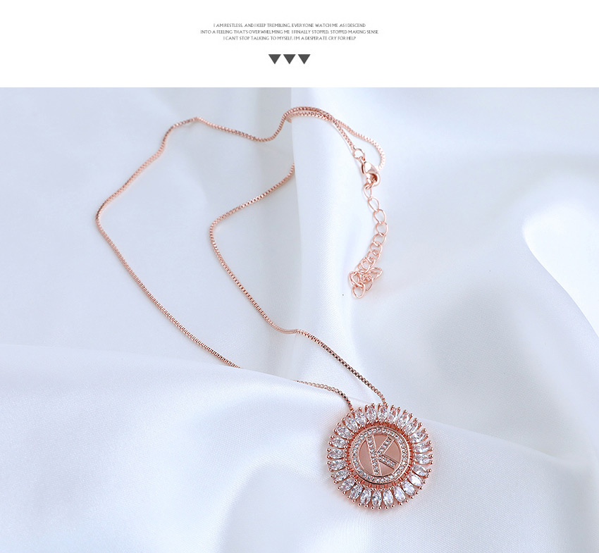 Fashion T Round Alphabet Necklace With Copper And Zircons,Pendants