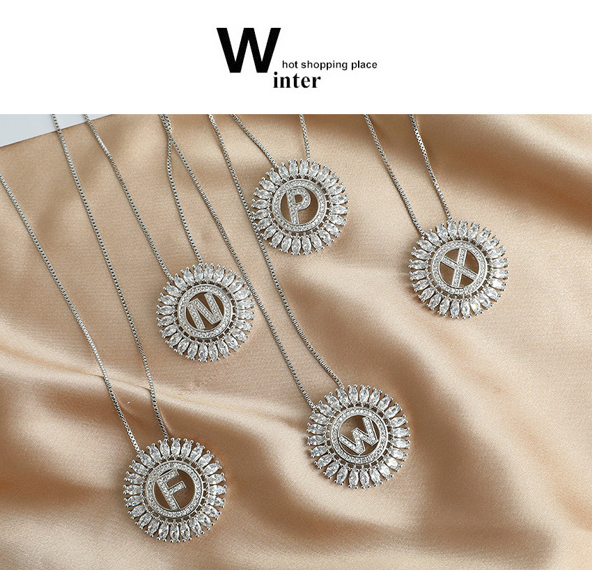 Fashion V Round Alphabet Necklace With Copper And Zircons,Pendants