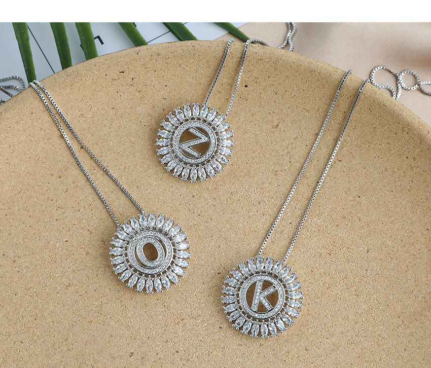 Fashion Q Round Alphabet Necklace With Copper Inlaid Zircon,Pendants