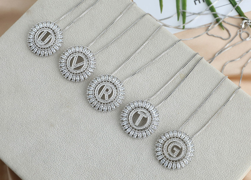 Fashion Z Round Alphabet Necklace With Copper Inlaid Zircon,Pendants