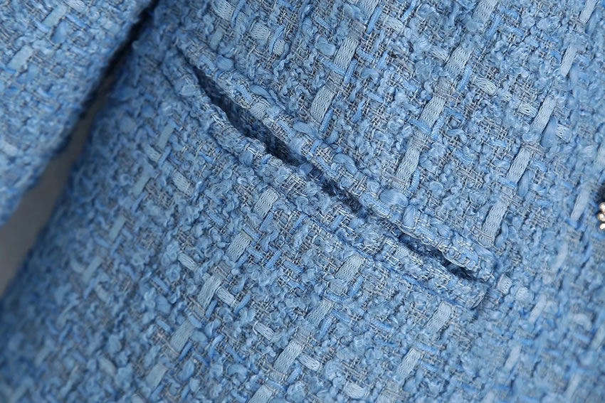 Fashion Blue Tweed Wool-breasted Blazer,Coat-Jacket