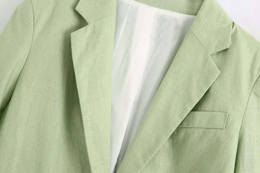 Fashion Green Linen Single-breasted Blazer,Coat-Jacket