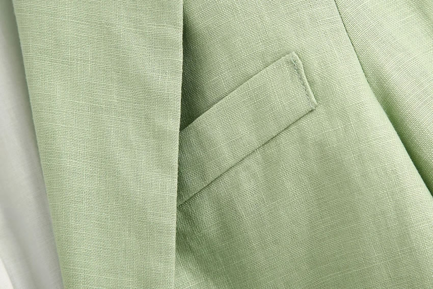 Fashion Green Linen Single-breasted Blazer,Coat-Jacket