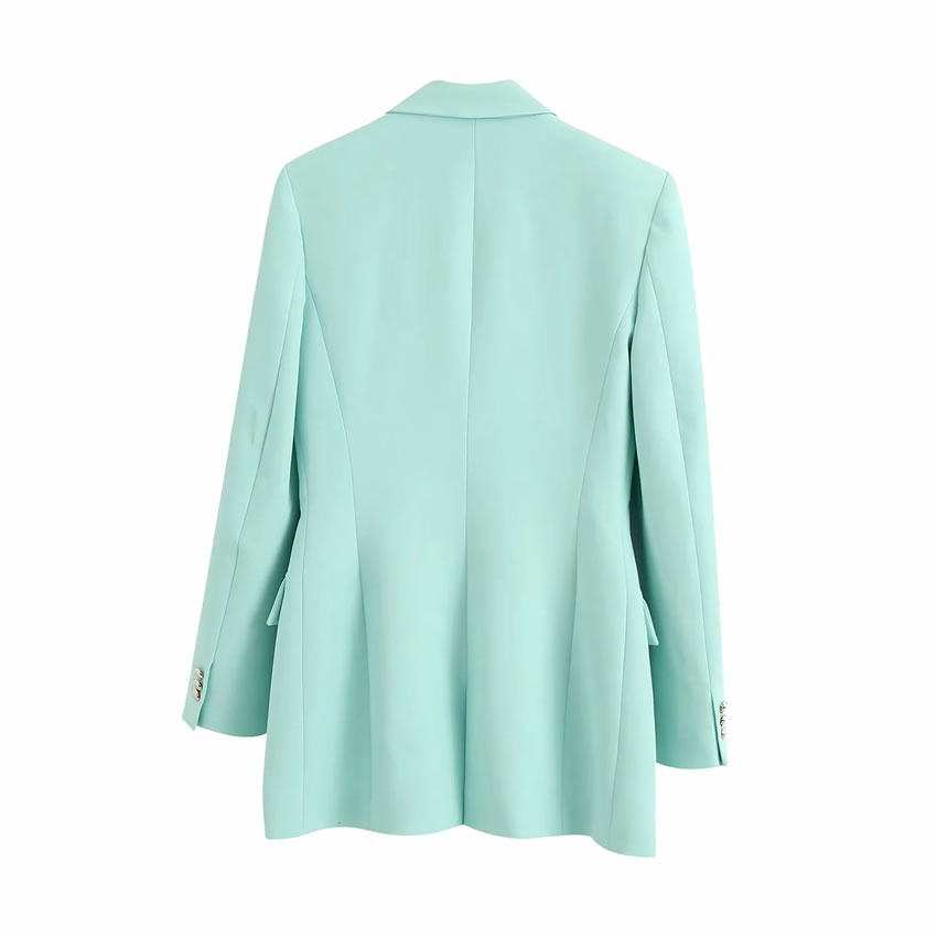 Fashion Lake Green Double-breasted Solid Color Blazer,Coat-Jacket