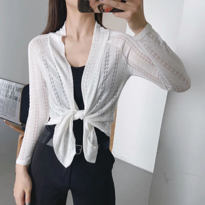 Fashion White Knitted Embroidery Cardigan,Sunscreen Shirts