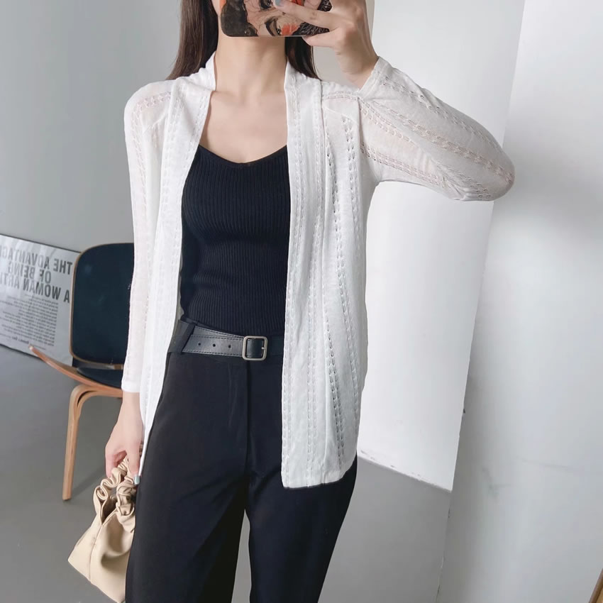 Fashion White Knitted Embroidery Cardigan,Sunscreen Shirts