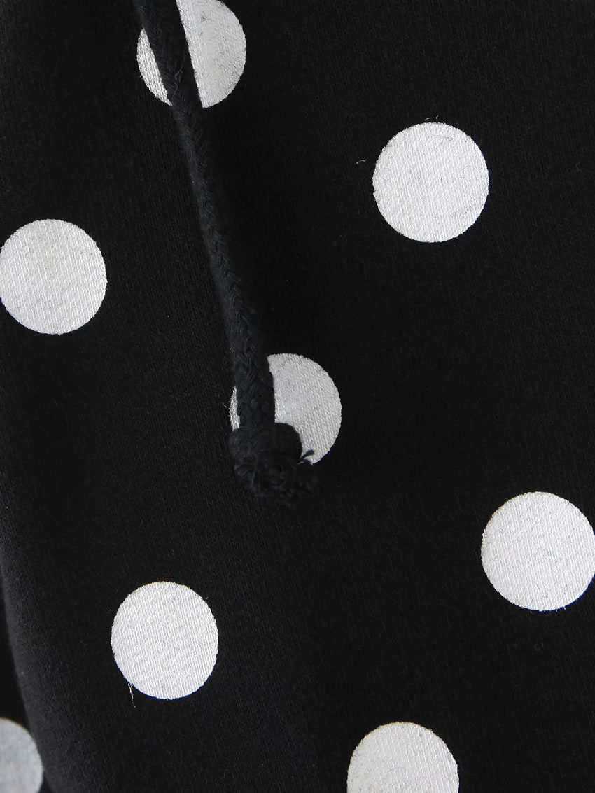 Fashion Black Polka Dot Hooded Sweatshirt With Hood,Coat-Jacket