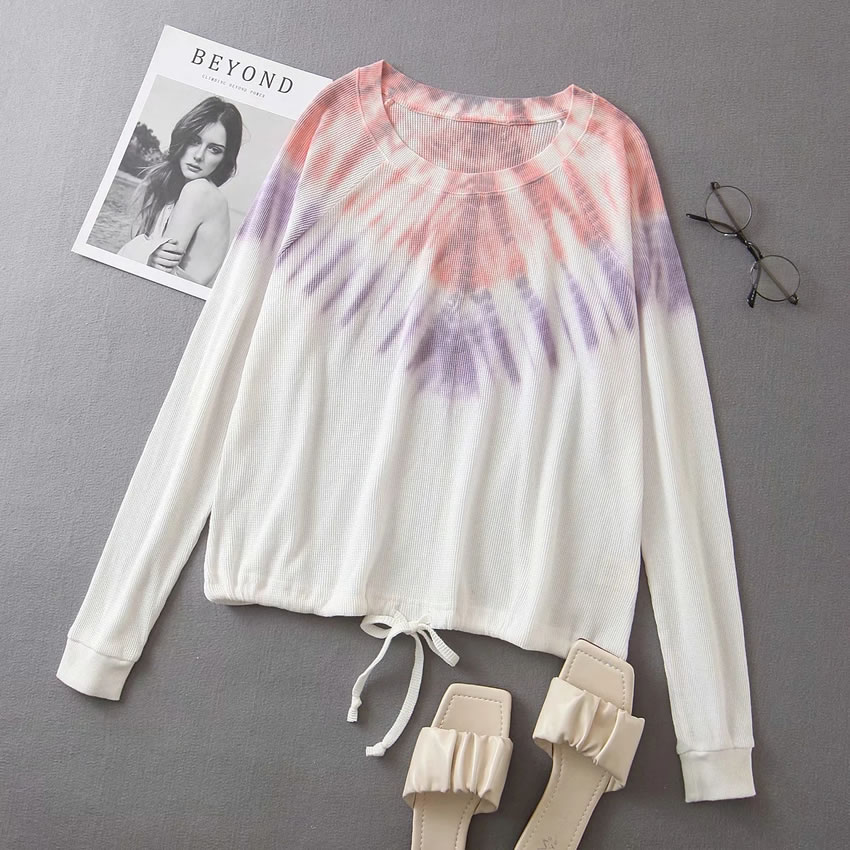 Fashion Color Tie-dye Lace-up Contrast Loose Sweater,Coat-Jacket