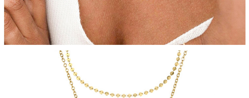 Fashion 14k Gold Geometric Round Titanium Steel Double-layer Necklace,Pendants