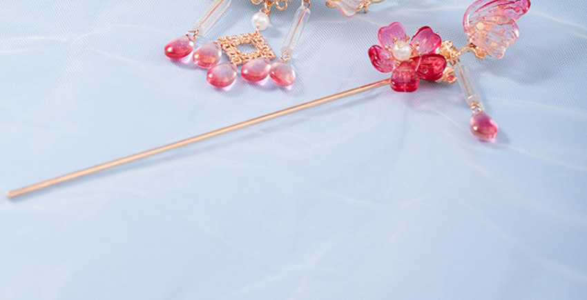 Fashion Pink Glass Flower Flying Crane Tassel Pearl Alloy Hairpin,Hairpins