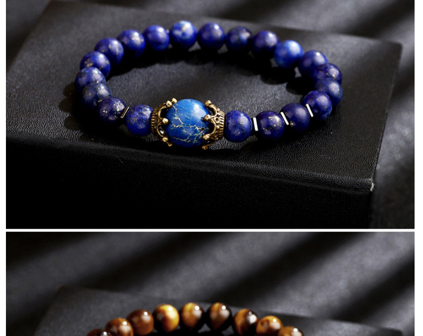 Fashion Lapis Lazuli Bracelet Agate Crown High Elastic Alloy Men