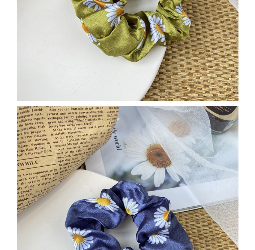 Fashion Navy Blue Small Daisy Printed Organza Large Intestine Loop Hair Rope,Hair Ring