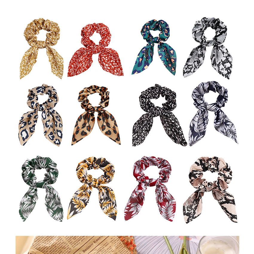 Fashion Snake Khaki Rabbit Ears Leopard Print Large Intestine Loop Hair Rope,Hair Ring