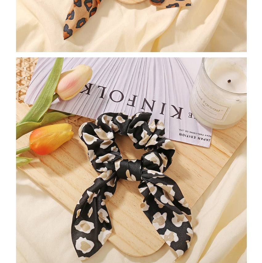 Fashion Dark Brown Rabbit Ears Leopard Print Large Intestine Loop Hair Rope,Hair Ring