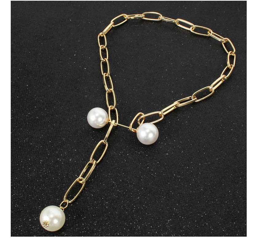 Fashion Golden Hollow Rectangular Chain Adjustable Imitation Pearl Necklace,Chains
