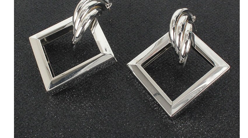Fashion Silver Hollow Geometric Square Alloy Earrings,Stud Earrings
