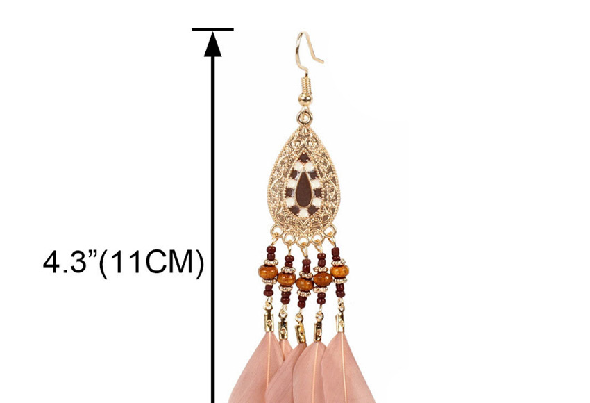 Fashion Pink Drop-shaped Feather Beaded Alloy Earrings,Drop Earrings
