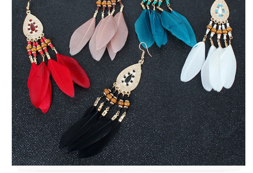 Fashion Black Drop-shaped Feather Beaded Alloy Earrings,Drop Earrings
