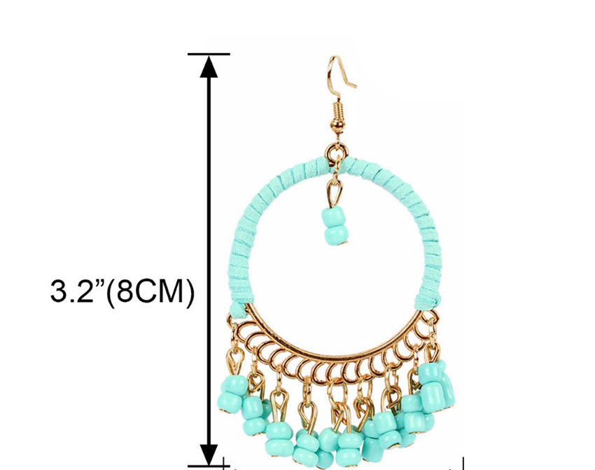 Fashion White Large Ring Winding Tassel Rice Bead Chain Alloy Earrings,Drop Earrings