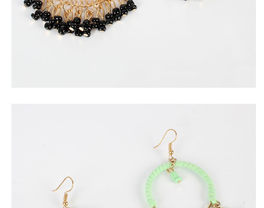 Fashion Black Large Ring Winding Tassel Rice Bead Chain Alloy Earrings,Drop Earrings