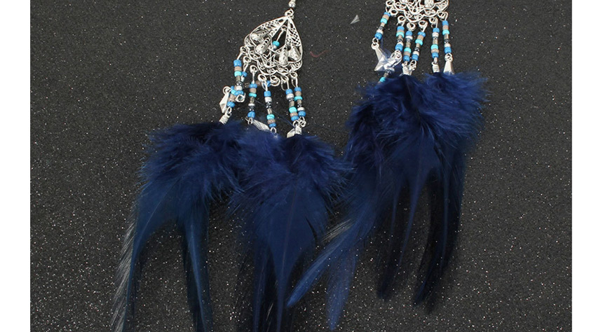 Fashion Blue Geometric Tassel Feather Rice Bead Alloy Earrings,Drop Earrings