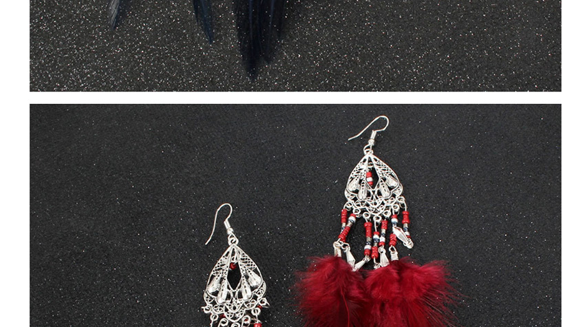 Fashion Blue Geometric Tassel Feather Rice Bead Alloy Earrings,Drop Earrings