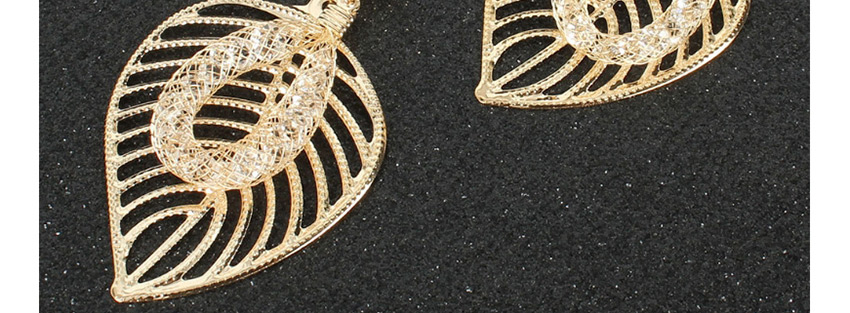 Fashion Golden Leaf Hollow Alloy Mesh Crystal Earrings,Drop Earrings