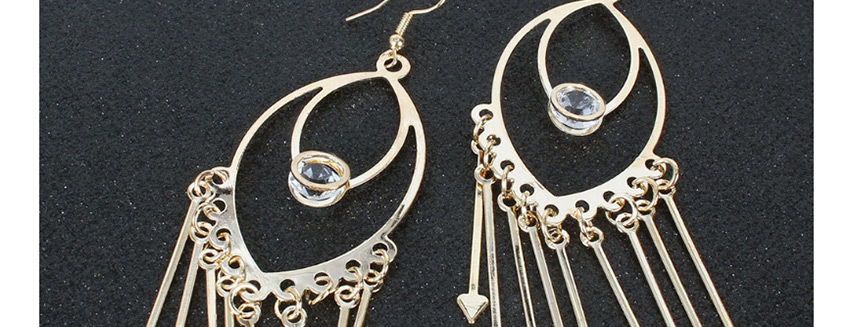 Fashion Golden Long Fringed Geometric Alloy Hollow Earrings,Drop Earrings