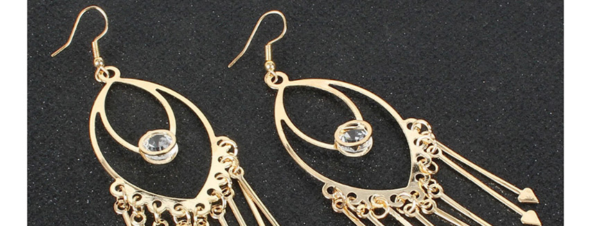 Fashion Golden Long Fringed Geometric Alloy Hollow Earrings,Drop Earrings