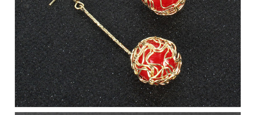 Fashion Red Pearl Geometric Ball Hollow Alloy Earrings,Drop Earrings