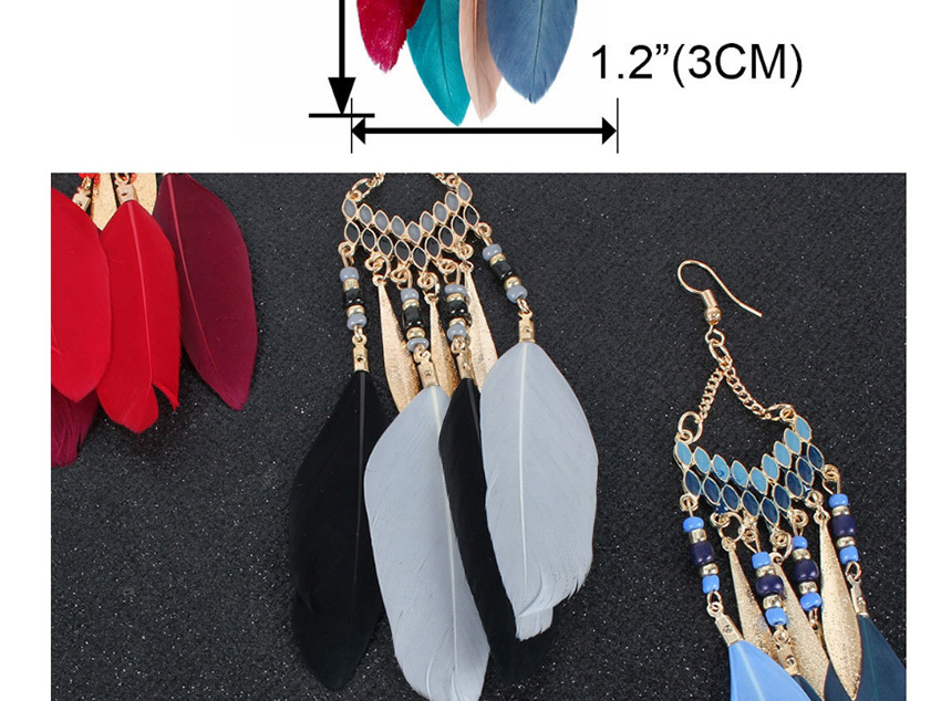 Fashion Red Feather Drop-shaped Tassel Drop Oil Alloy Earrings,Drop Earrings
