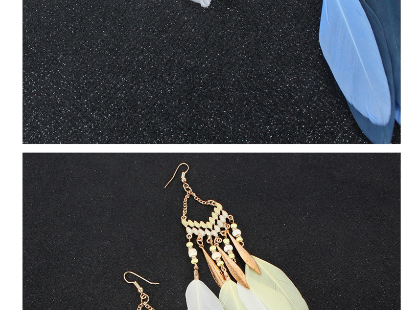 Fashion Blue Feather Drop-shaped Tassel Drop Oil Alloy Earrings,Drop Earrings