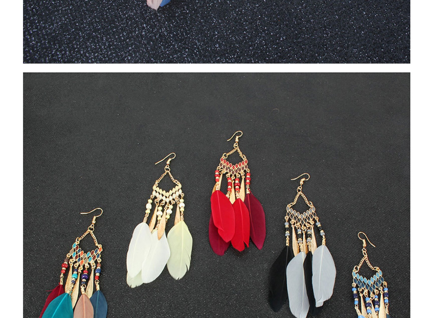 Fashion Red Feather Drop-shaped Tassel Drop Oil Alloy Earrings,Drop Earrings
