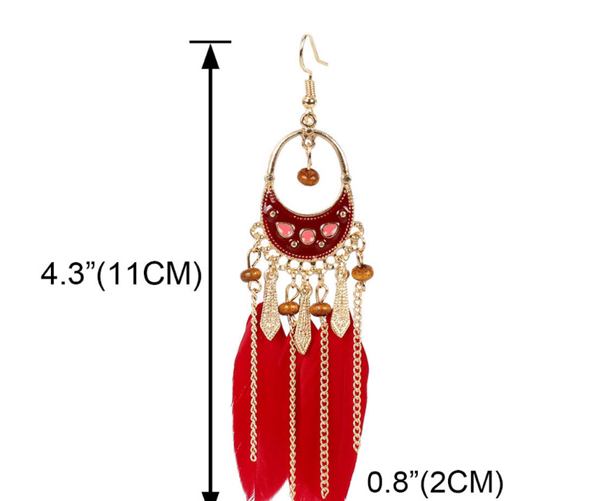Fashion Red Feather Tassel Drop Oil Alloy Earrings,Drop Earrings