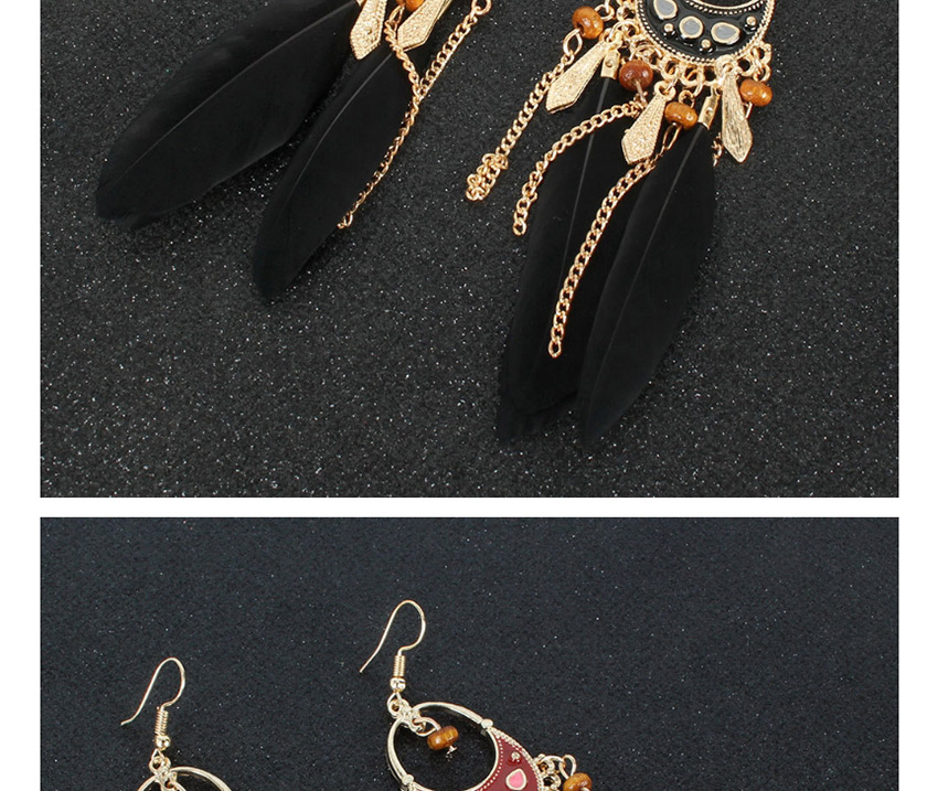 Fashion Black Feather Tassel Drop Oil Alloy Earrings,Drop Earrings