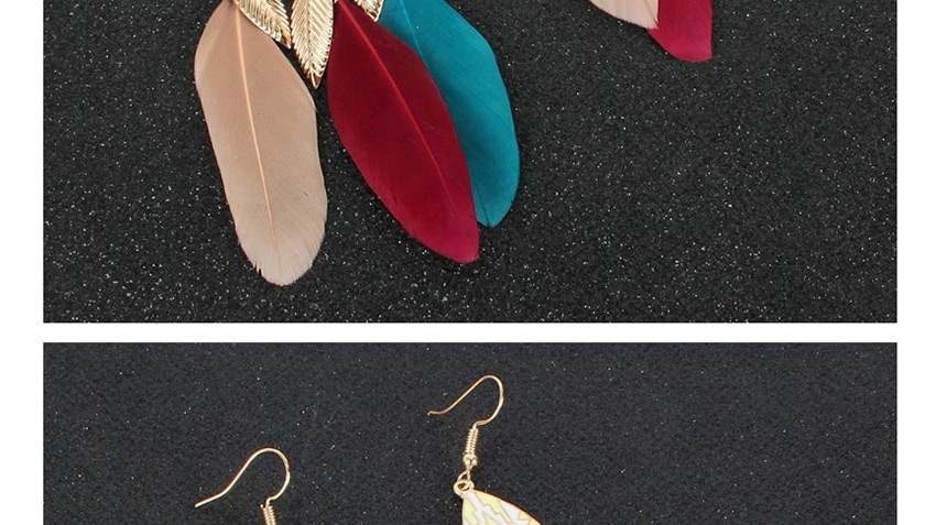 Fashion Color Mixing Feather Drop Oil Drop Bead Alloy Earrings,Drop Earrings