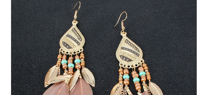 Fashion Color Mixing Feather Beaded Leaf Drop Alloy Earrings,Drop Earrings