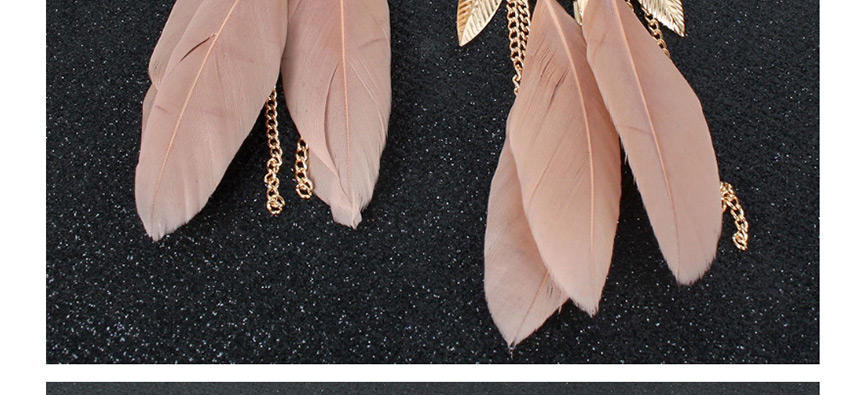 Fashion Brown Feather Beaded Leaf Drop Alloy Earrings,Drop Earrings