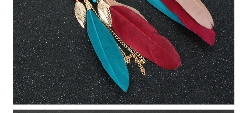 Fashion Brown Feather Beaded Leaf Drop Alloy Earrings,Drop Earrings