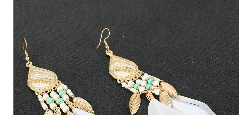 Fashion Color Mixing Feather Beaded Leaf Drop Alloy Earrings,Drop Earrings